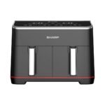 قلاية هوائية بدون زيت شارب طهي مزدوج 1800 وات 8 لتر شاشة لمس إلكترونية زجاجية استانلس KF-DF80RT-EK2